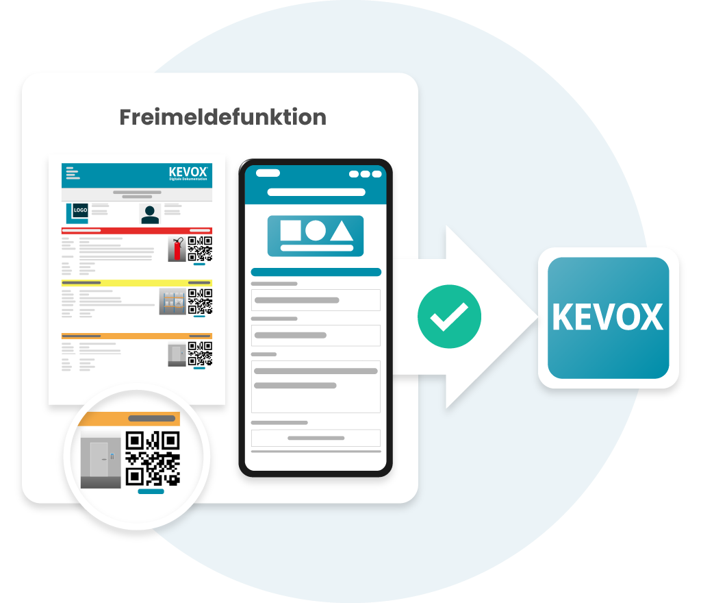 Freimeldefunktion der KEVOX Software mit QR-Code-Integration auf mobilen Geräten.