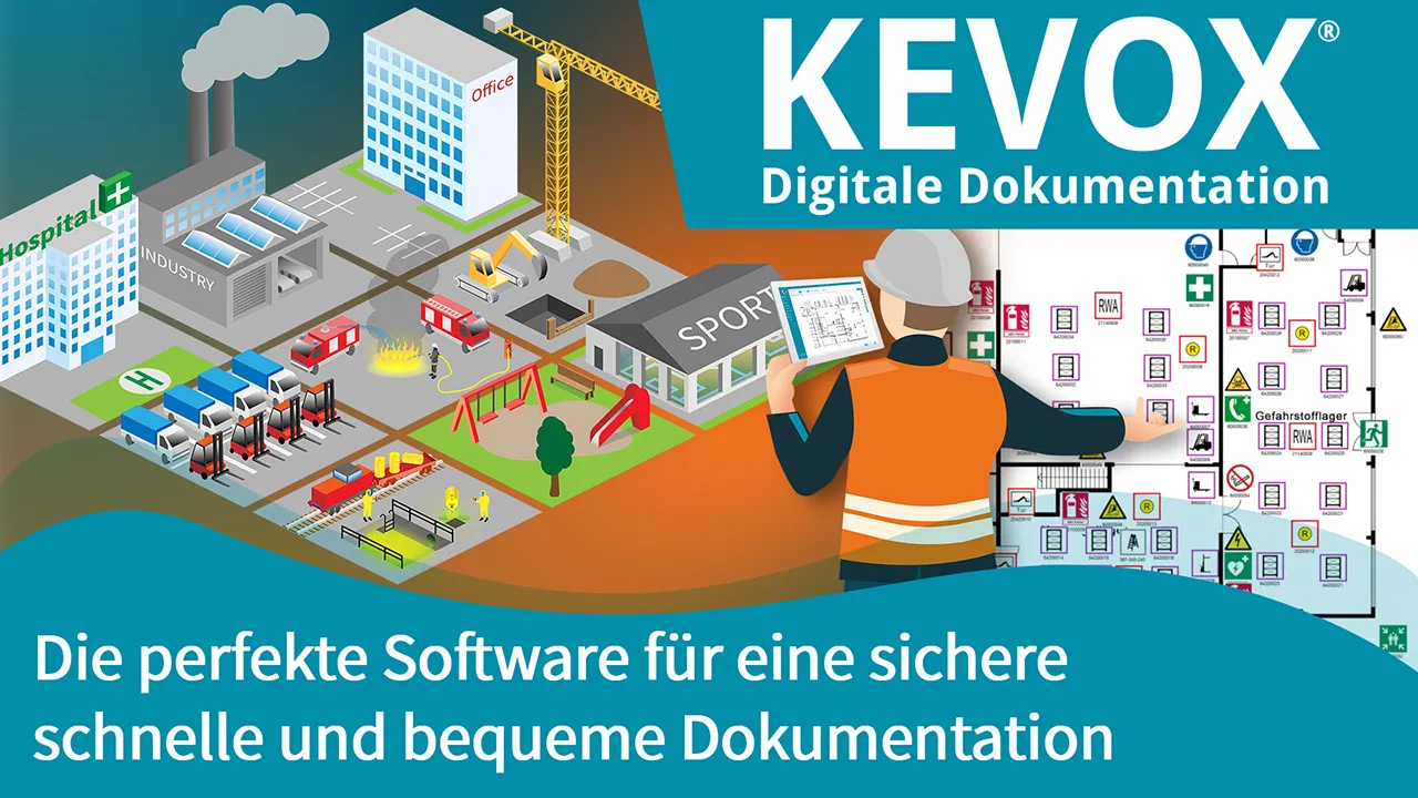 Illustration der KEVOX Software zur digitalen Dokumentation für Gebäude, Anlagen und Baustellen.