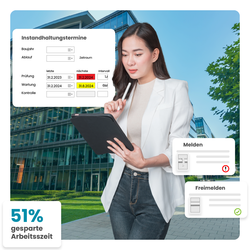Facility Managerin verwaltet Instandhaltungstermine und spart 51 % Arbeitszeit.
