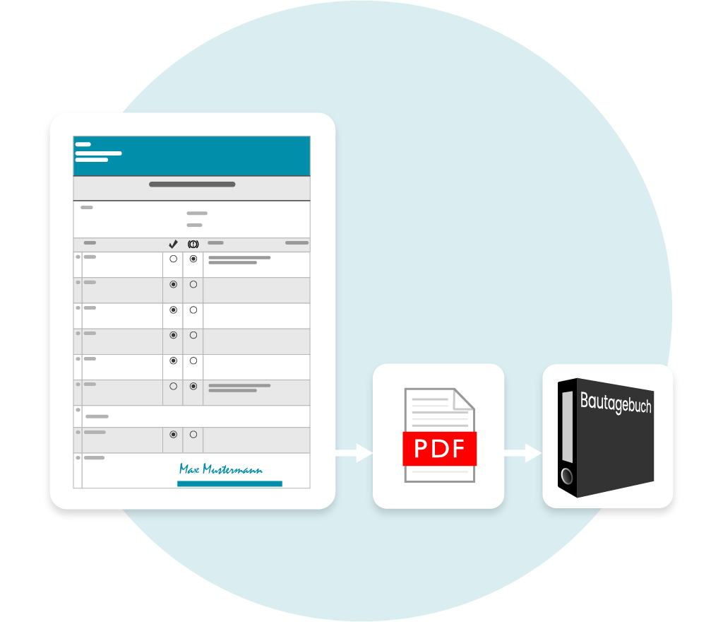 Digitales Formular für Bautagebuch als PDF exportierbar.