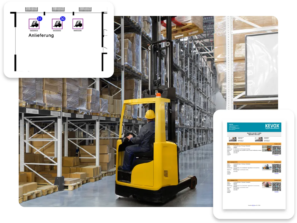 Digitale Verwaltung und Dokumentation von Gabelstaplerprüfungen mit moderner Software.