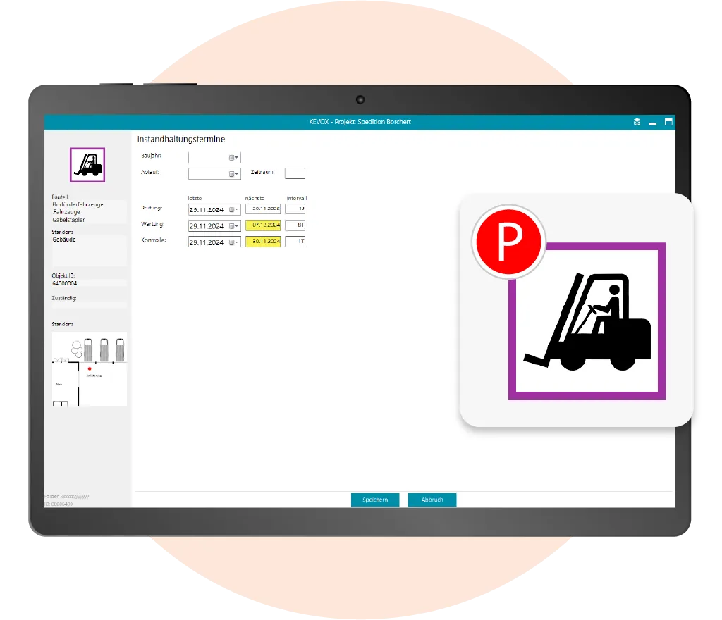 Übersichtliche Verwaltung von Instandhaltungsterminen für Gabelstapler mit der Gabelstaplerprüfung Software.