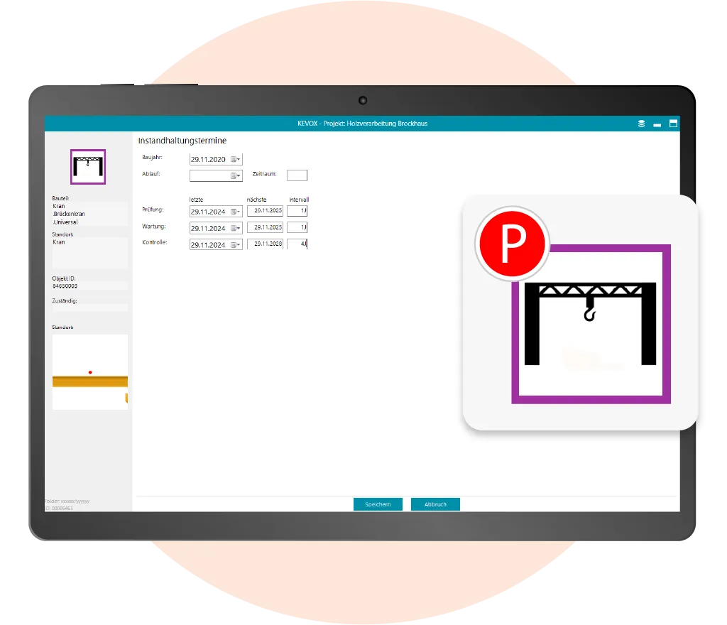 Übersichtliche Terminplanung für die Instandhaltung und Prüfung von Kranen mit der Kranprüfung Software.