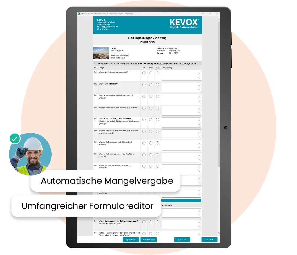 Digitale Checklisten zur Prüfung von Heizungs- und Raumtechniksystemen mit der SHK Software.