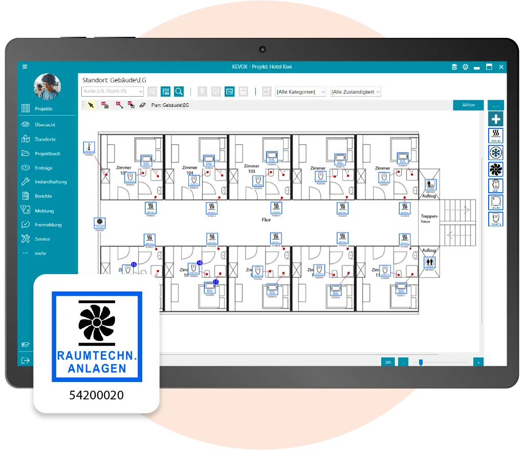 Digitale Planübersicht von Heizanlagen und Raumtechniksystemen mit der SHK Software.