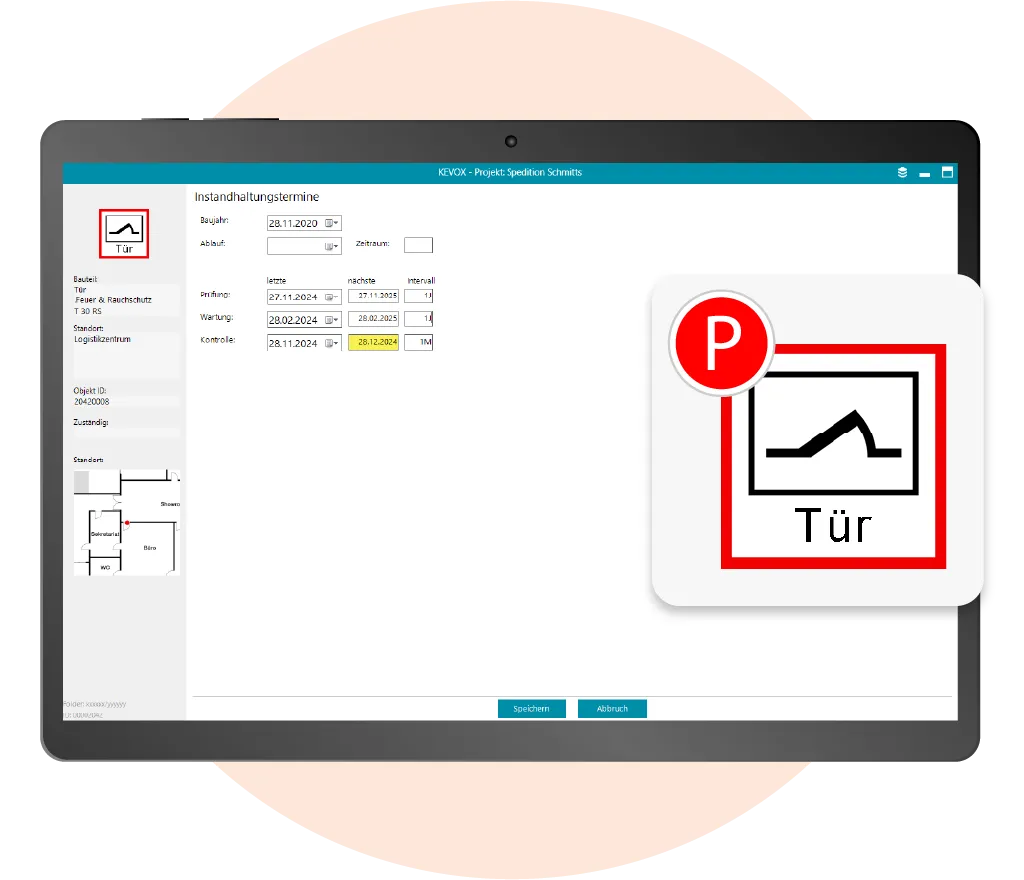 Digitale Planung und Verwaltung von Instandhaltungsterminen für Brandschutztüren.
