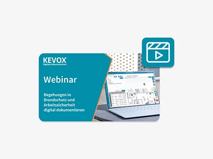 Webinar-Ankündigung für digitale Dokumentation von Begehungen in Brandschutz und Arbeitssicherheit, gezeigt auf einem Laptop.