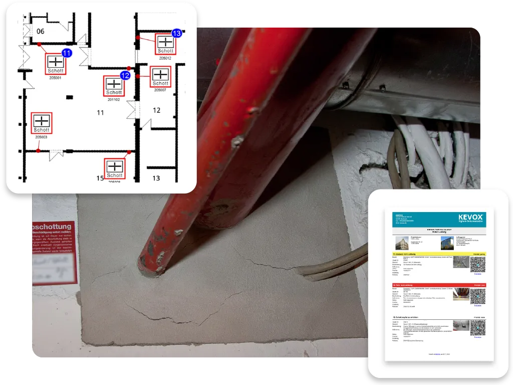 KEVOX-Dokumentationssoftware für Brandabschottungen in Aktion.