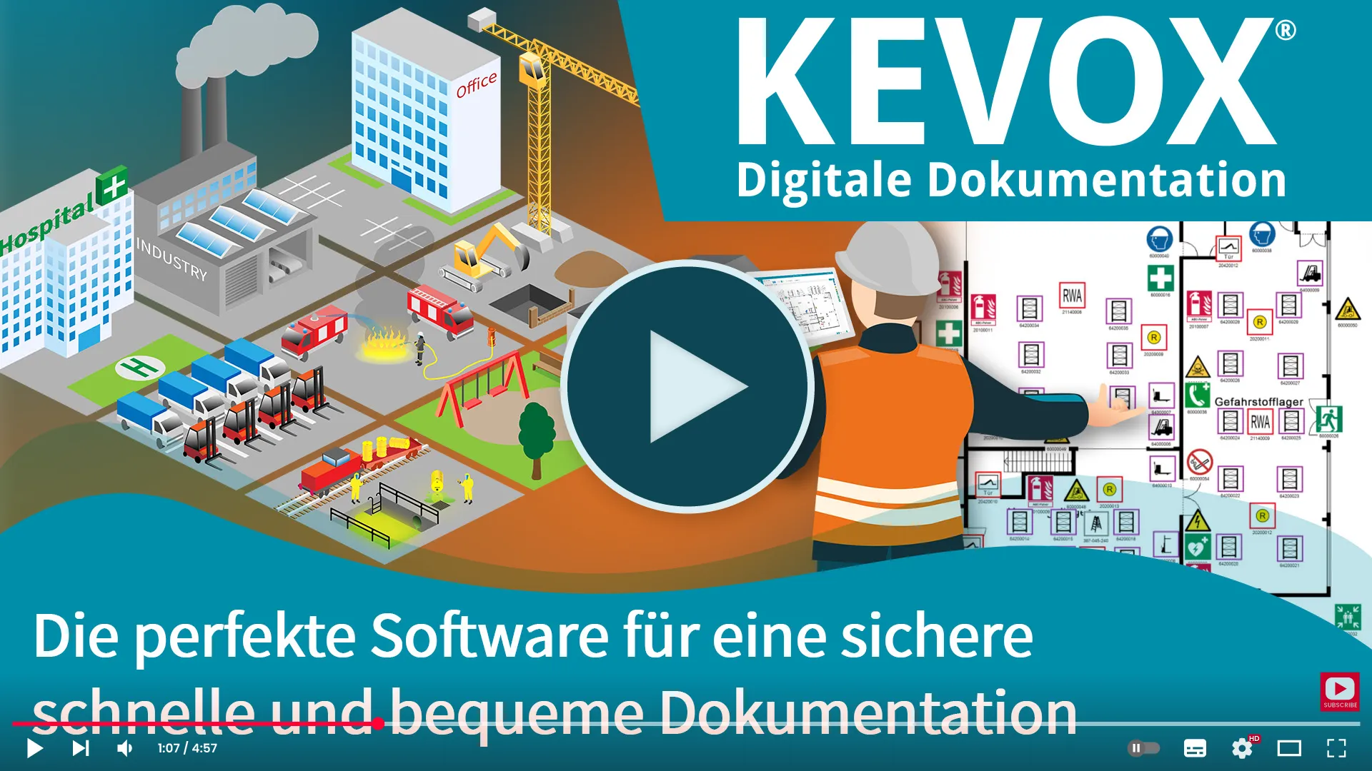 Illustration der KEVOX Software zur digitalen Dokumentation für Gebäude, Anlagen und Baustellen.