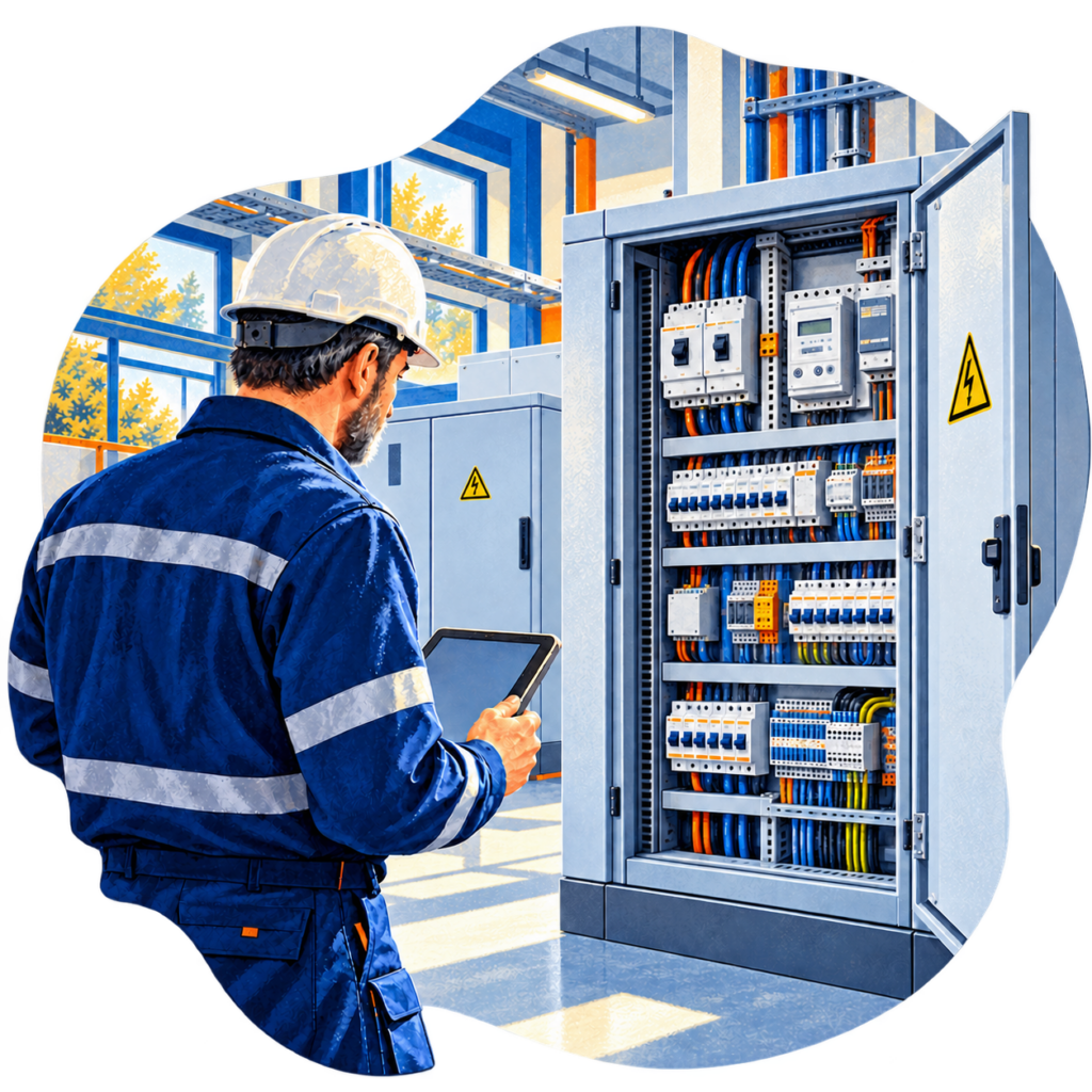 Prüfer der Stadtwerke prüft elektrische Anlagen auf Mängel